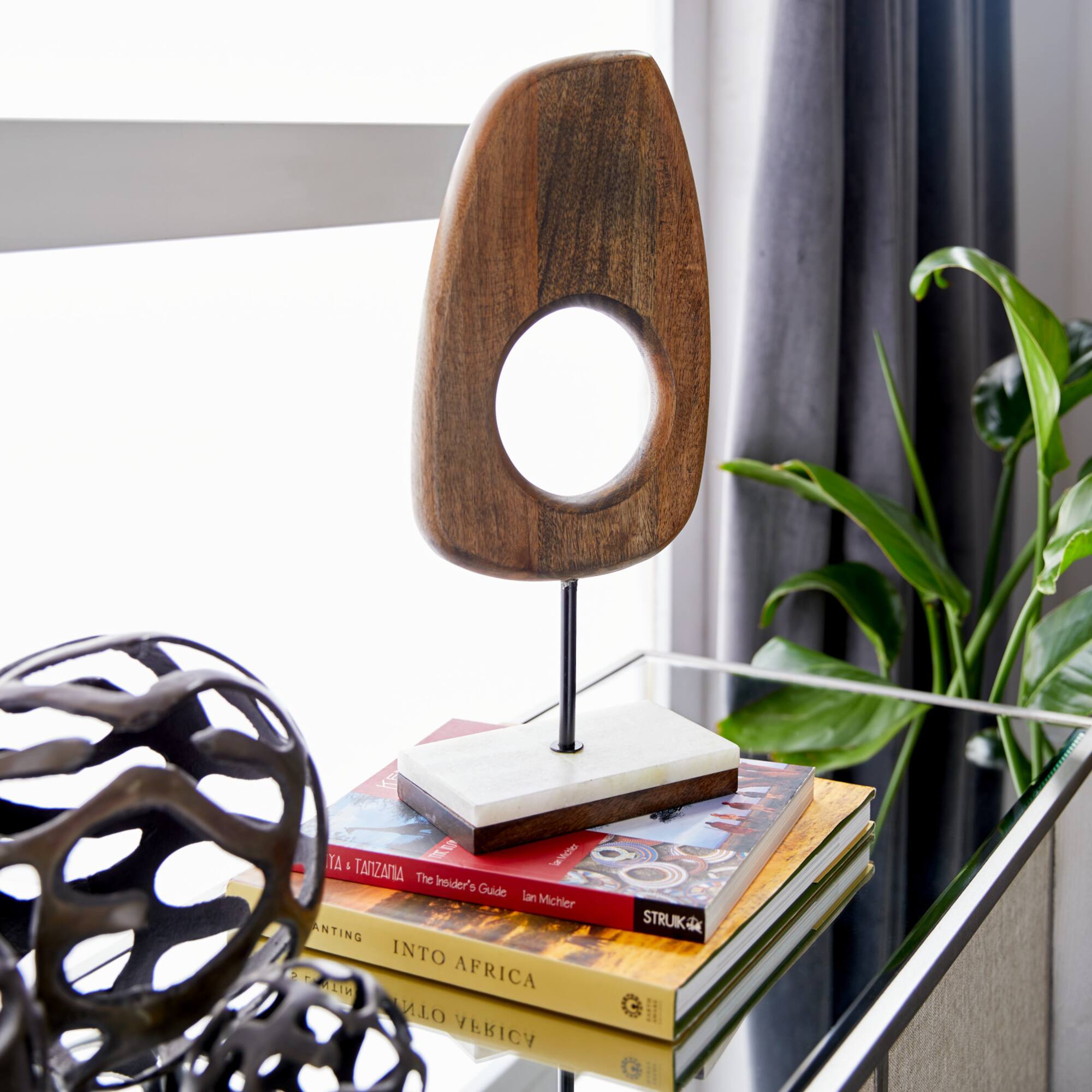 18" Brown Mango Wood Modern Sculpture